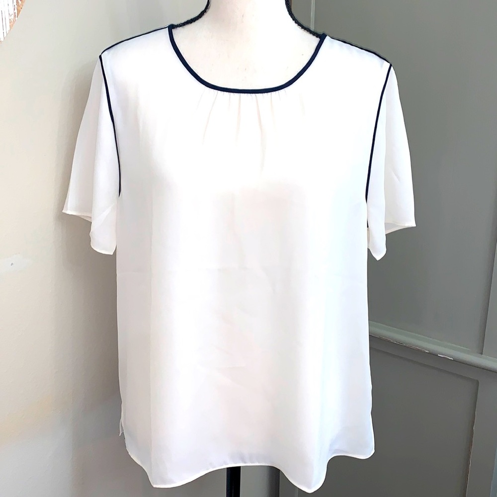 NWOT Banana Republic sheer white blouse with black trim